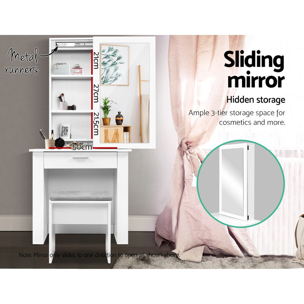 Artiss Dressing Table Stool Set Sliding Mirror White Demi 6