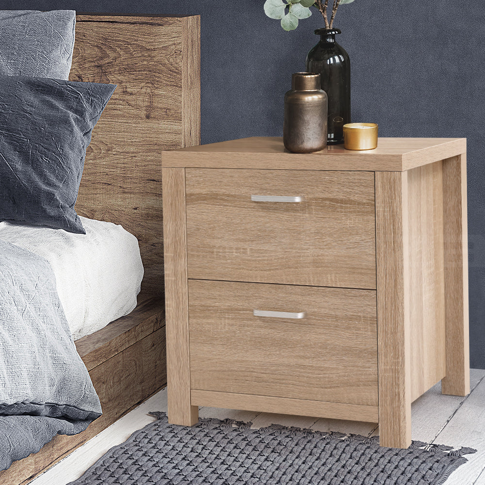 Artiss Bedside Table 2 Drawers - MAXI Pine 7
