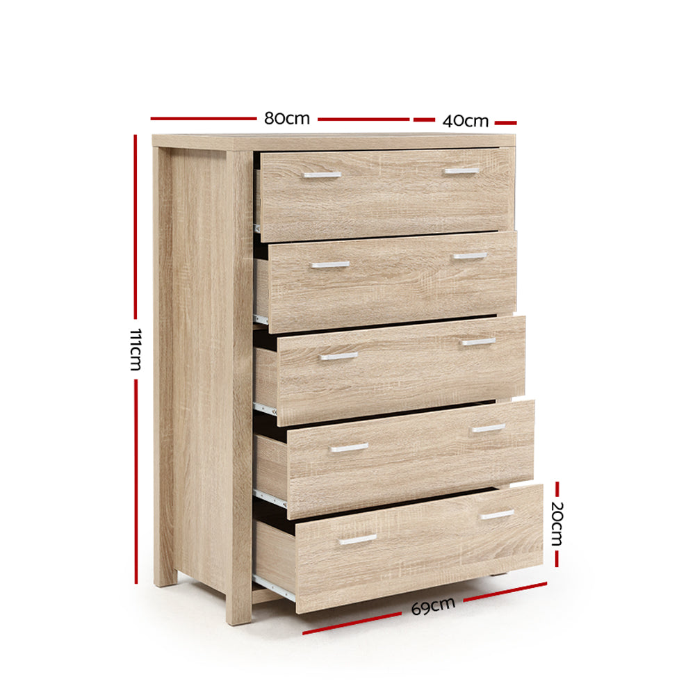 Artiss 5 Chest of Drawers - MAXI Pine 4