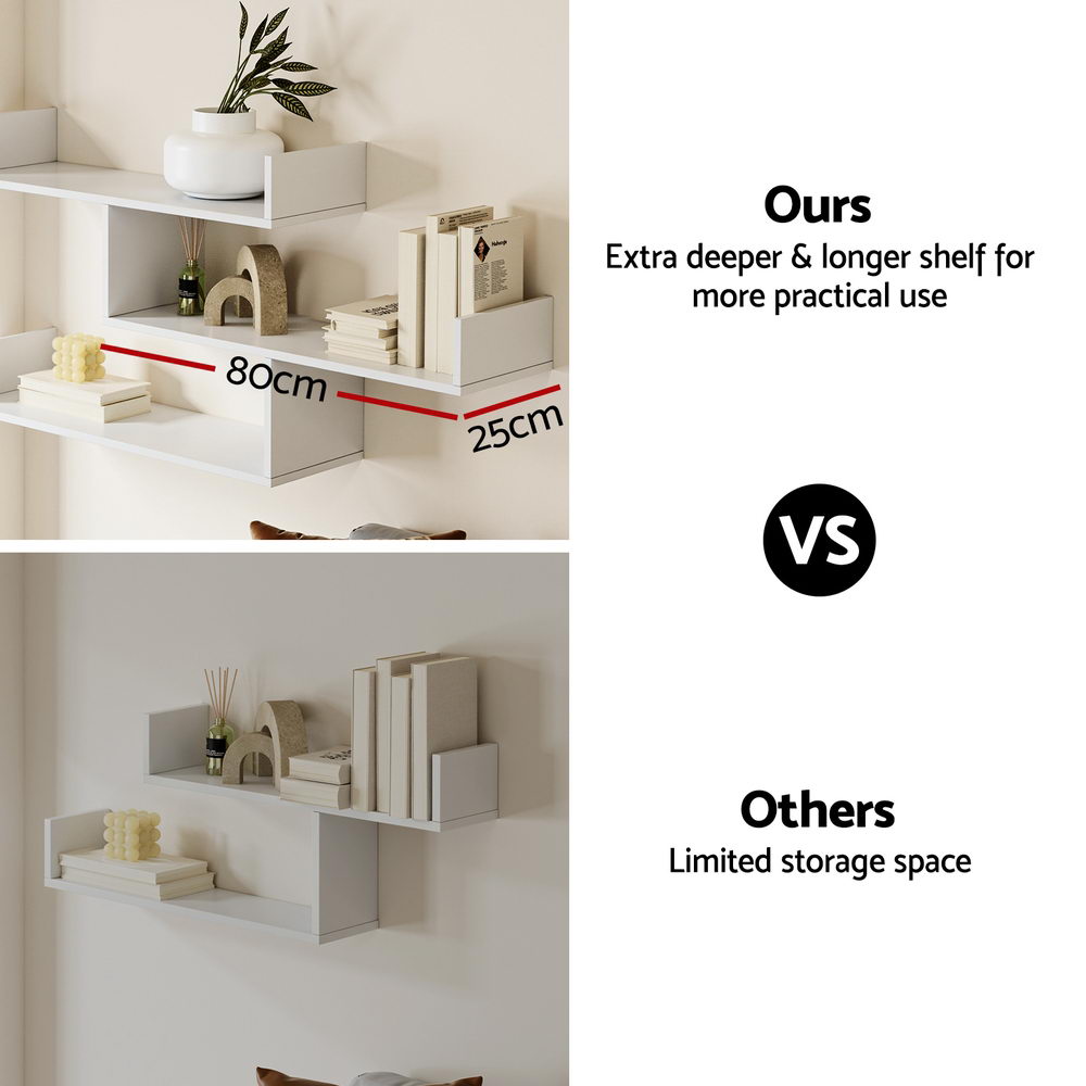 Artiss Floating Wall Shelf 3 Tier White 6