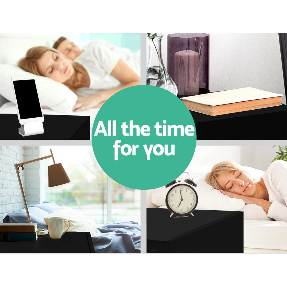 Artiss Bedside Table 2 Drawers Lift-up Storage - COLEY Black 6