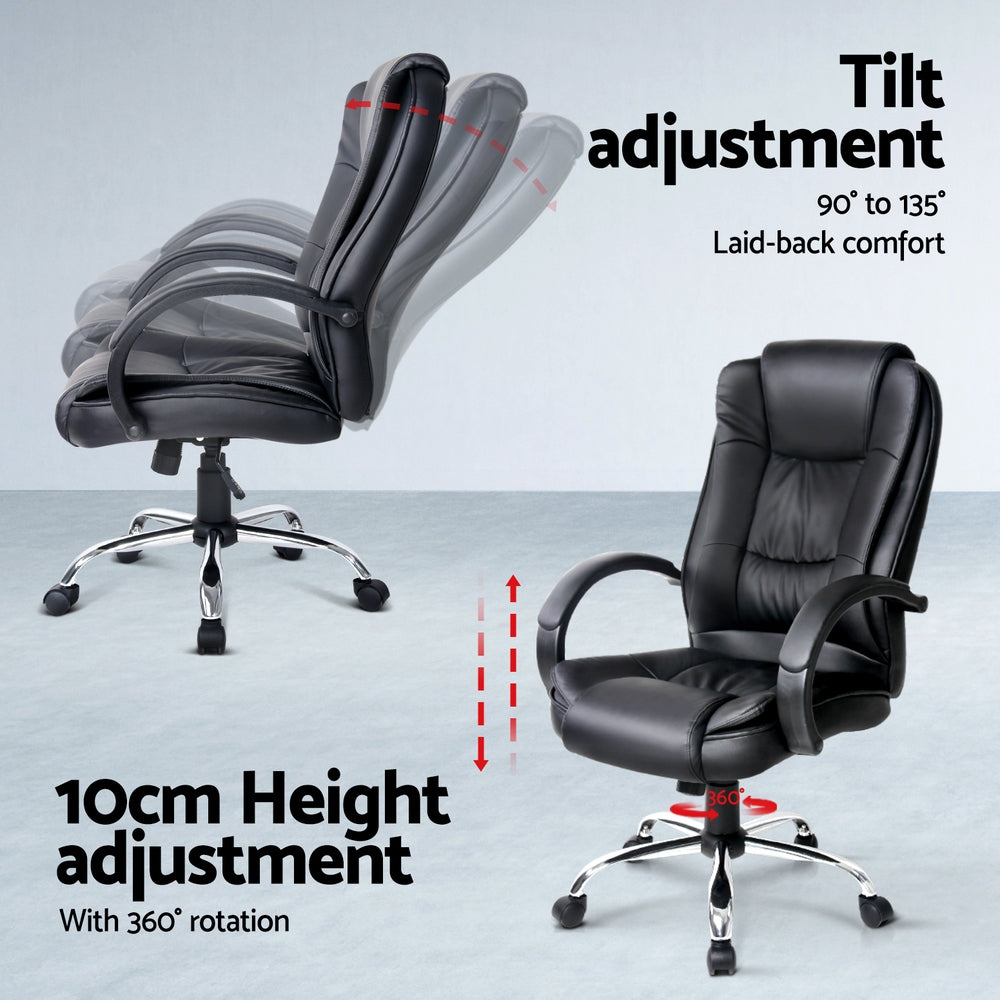Artiss Computer Desk 120cm Executive Office Chair Set PU Leather High Back Black 5