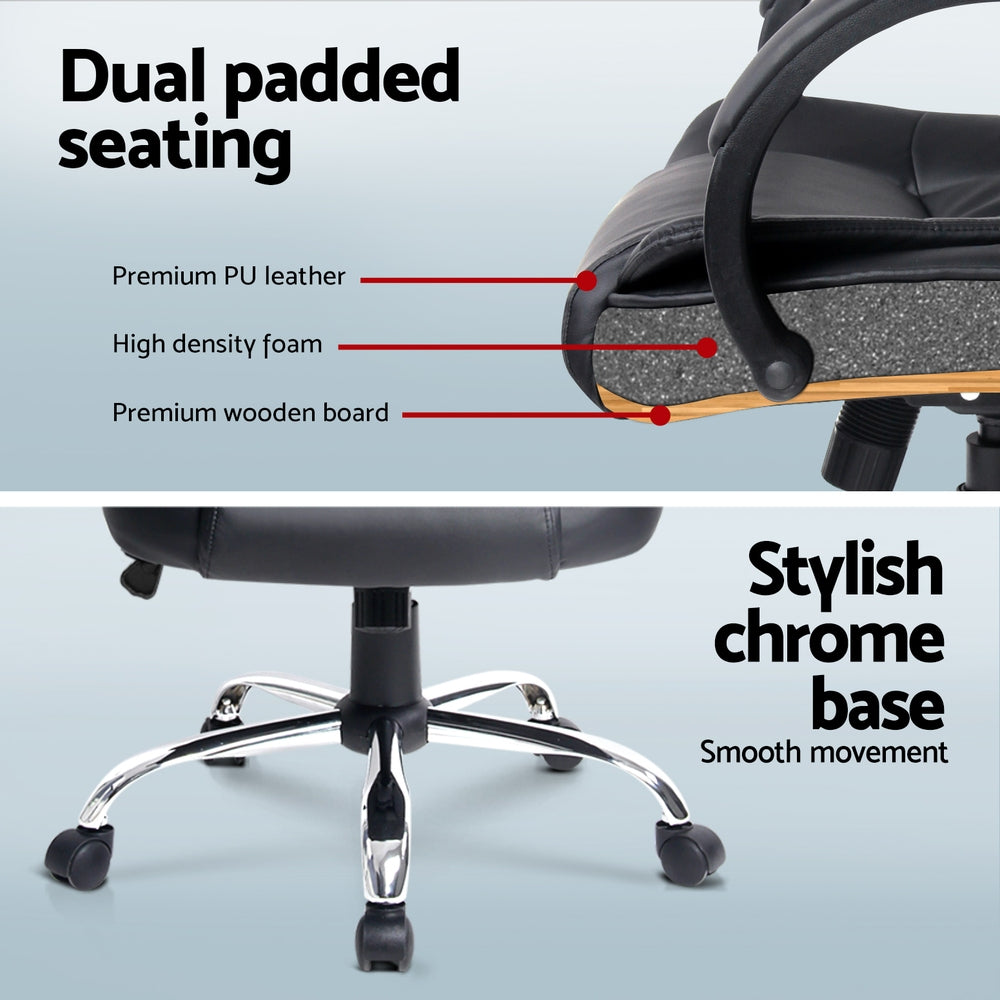 Artiss Computer Desk 120cm Executive Office Chair Set PU Leather High Back Black 6