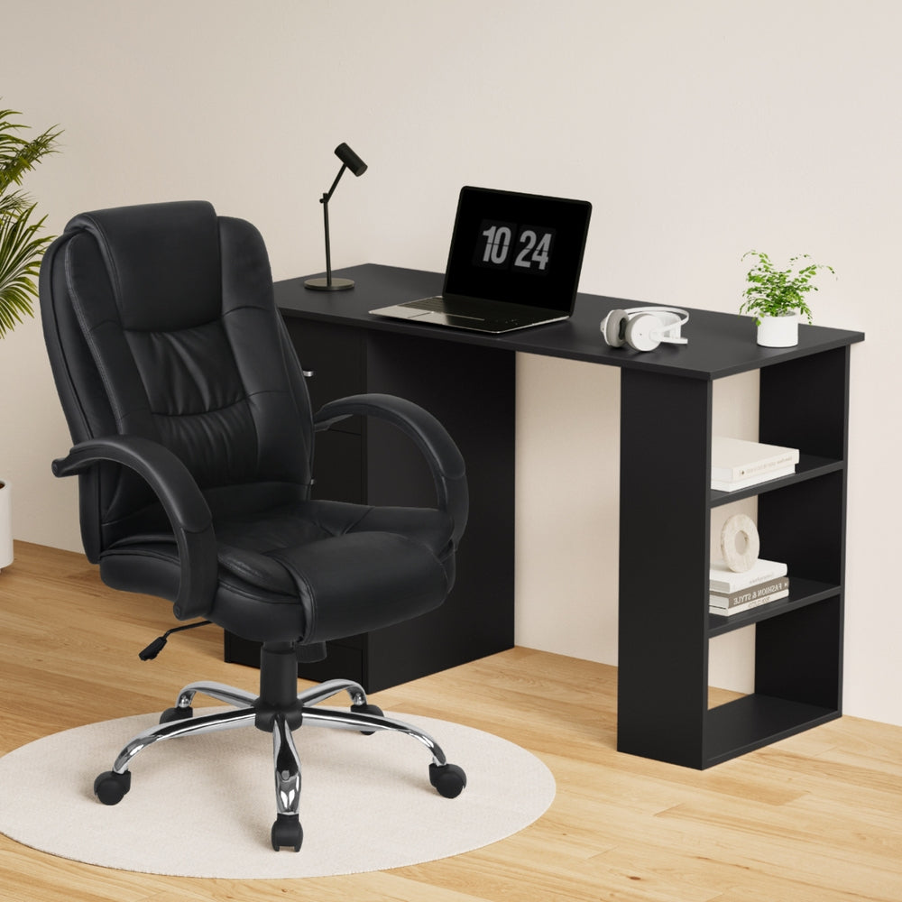 Artiss Computer Desk 120cm Executive Office Chair Set PU Leather High Back Black 7