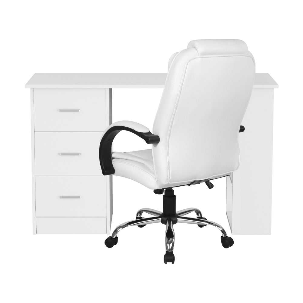 Artiss Computer Desk 120cm Executive Office Chair Set PU Leather High Back White 3