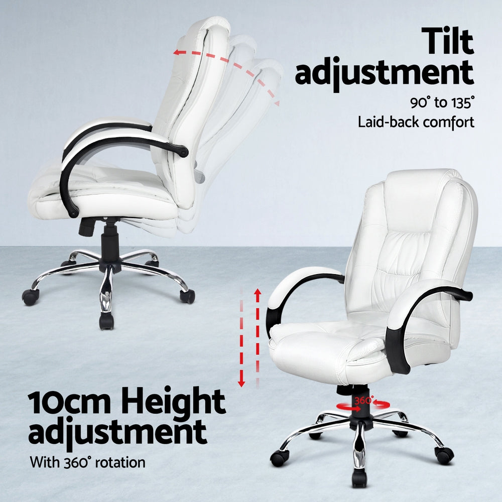 Artiss Computer Desk 120cm Executive Office Chair Set PU Leather High Back White 5