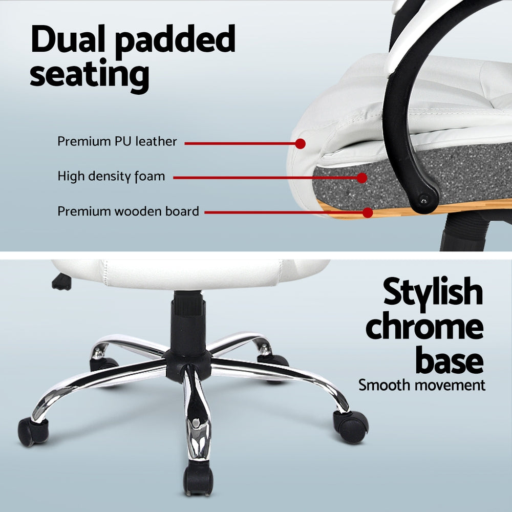 Artiss Computer Desk 120cm Executive Office Chair Set PU Leather High Back White 6