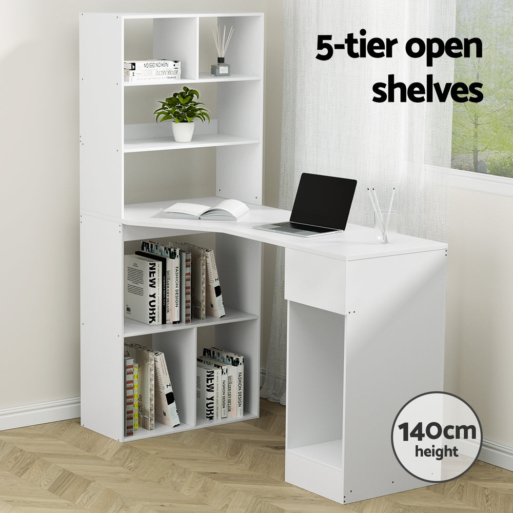 Artiss Computer Desk Bookshelf Drawer Cabinet White 120CM 4