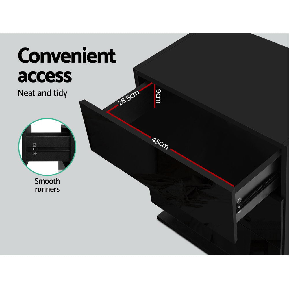 Artiss Bedside Table LED 3 Drawers - MORI Black 6