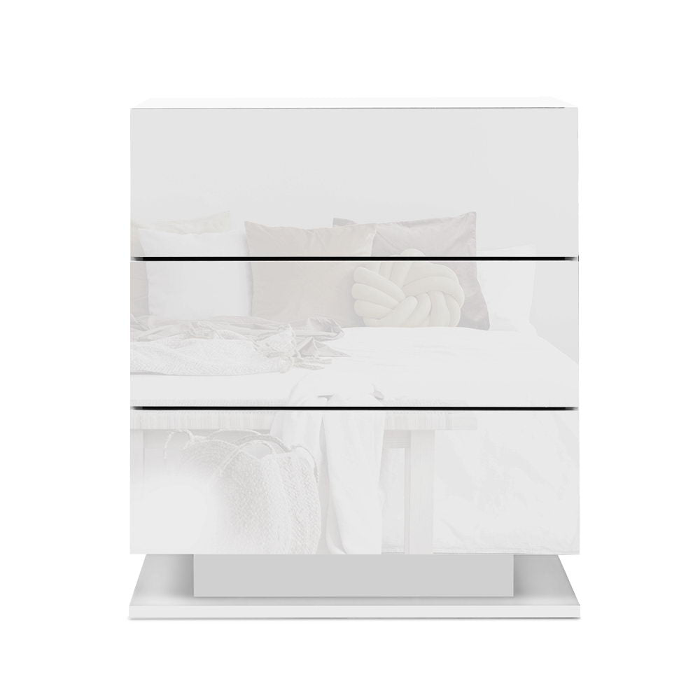Artiss Bedside Table LED 3 Drawers - MORI White 3
