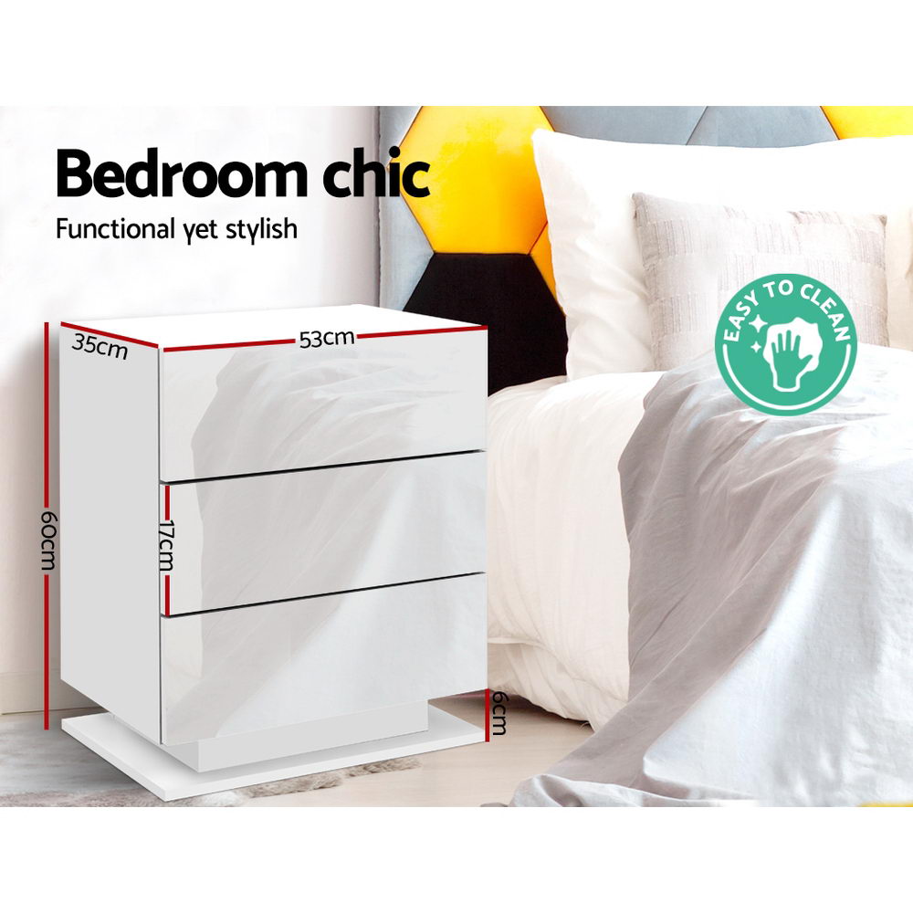 Artiss Bedside Table LED 3 Drawers - MORI White 5