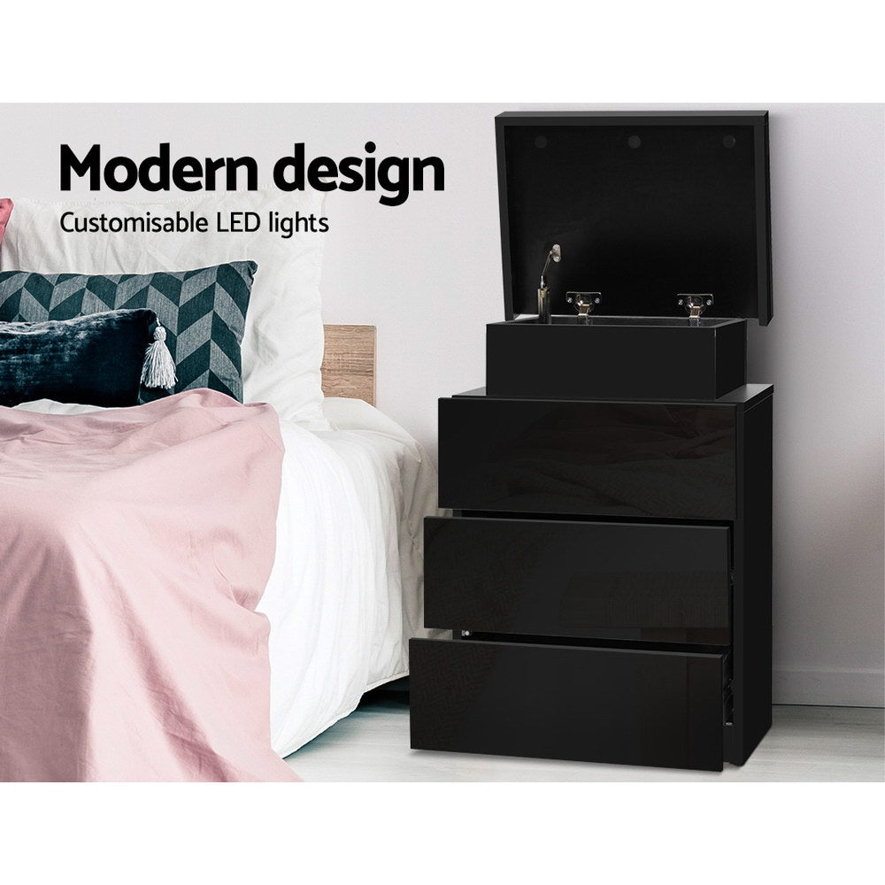Artiss Bedside Table LED 3 Drawers - COLEY Black 4