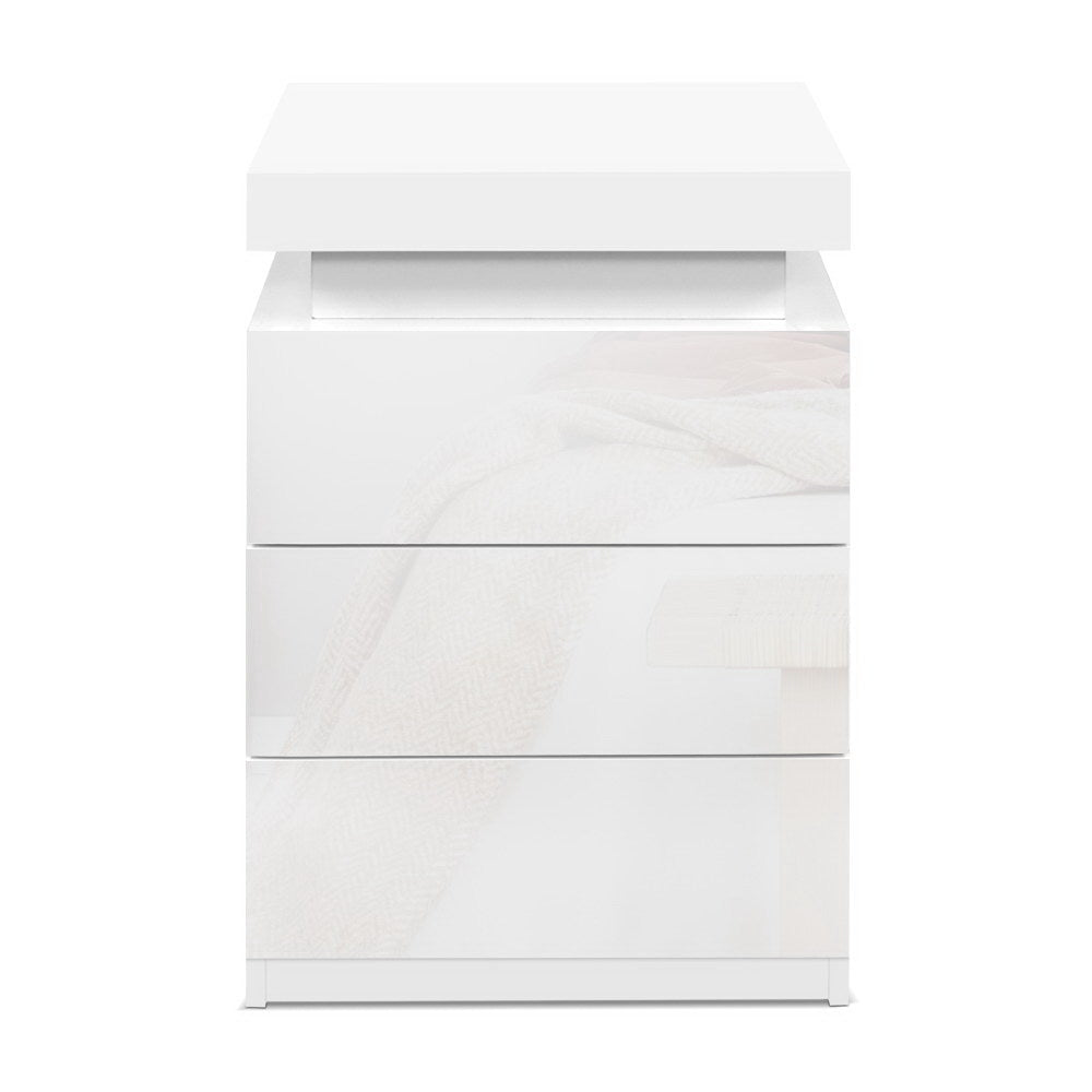 Artiss Bedside Table LED 3 Drawers - COLEY White 3