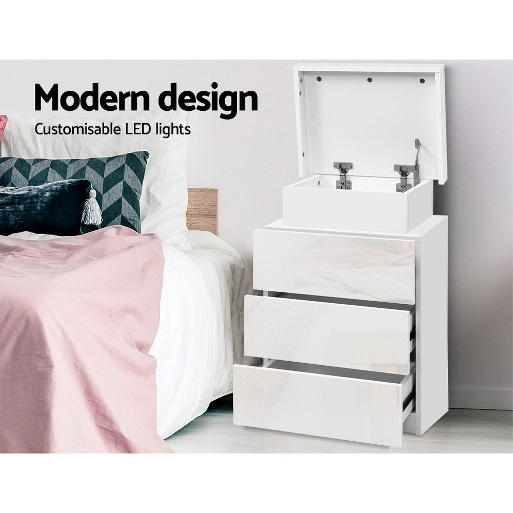 Artiss Bedside Table LED 3 Drawers - COLEY White 4