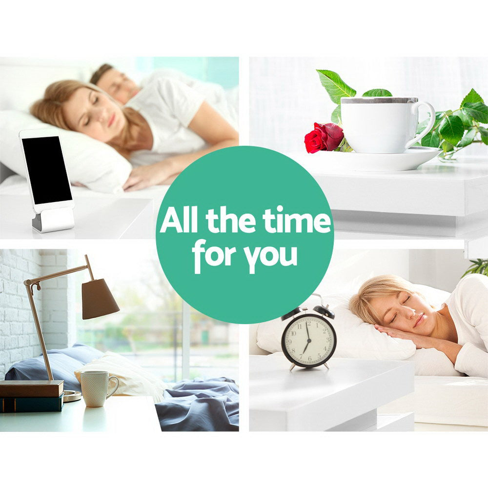 Artiss Bedside Table LED 3 Drawers - COLEY White 6