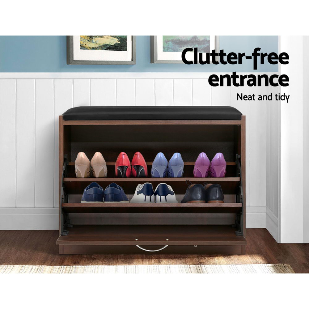 Artiss Shoe Rack Cabinet Bench15 Pairs Walnut Kyla 3