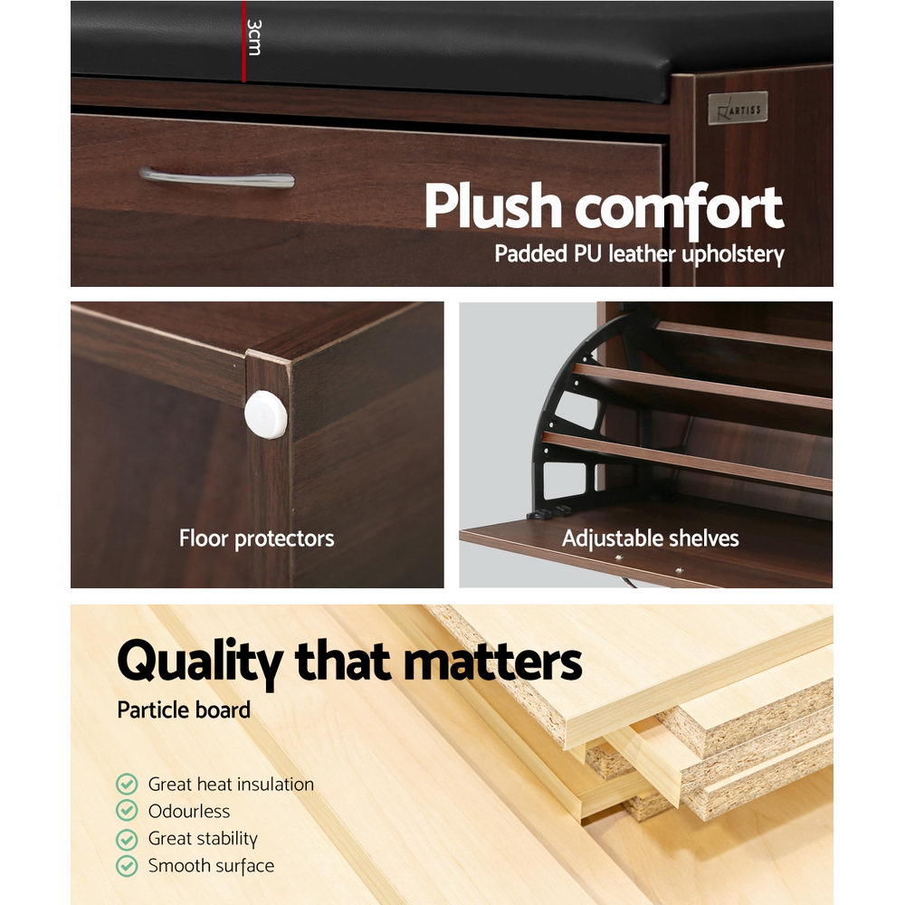 Artiss Shoe Rack Cabinet Bench15 Pairs Walnut Kyla 4