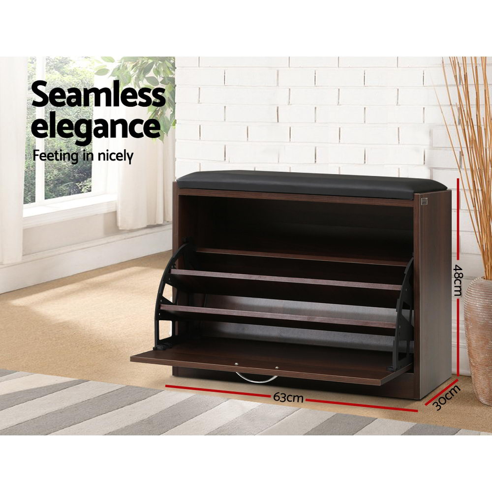 Artiss Shoe Rack Cabinet Bench15 Pairs Walnut Kyla 5