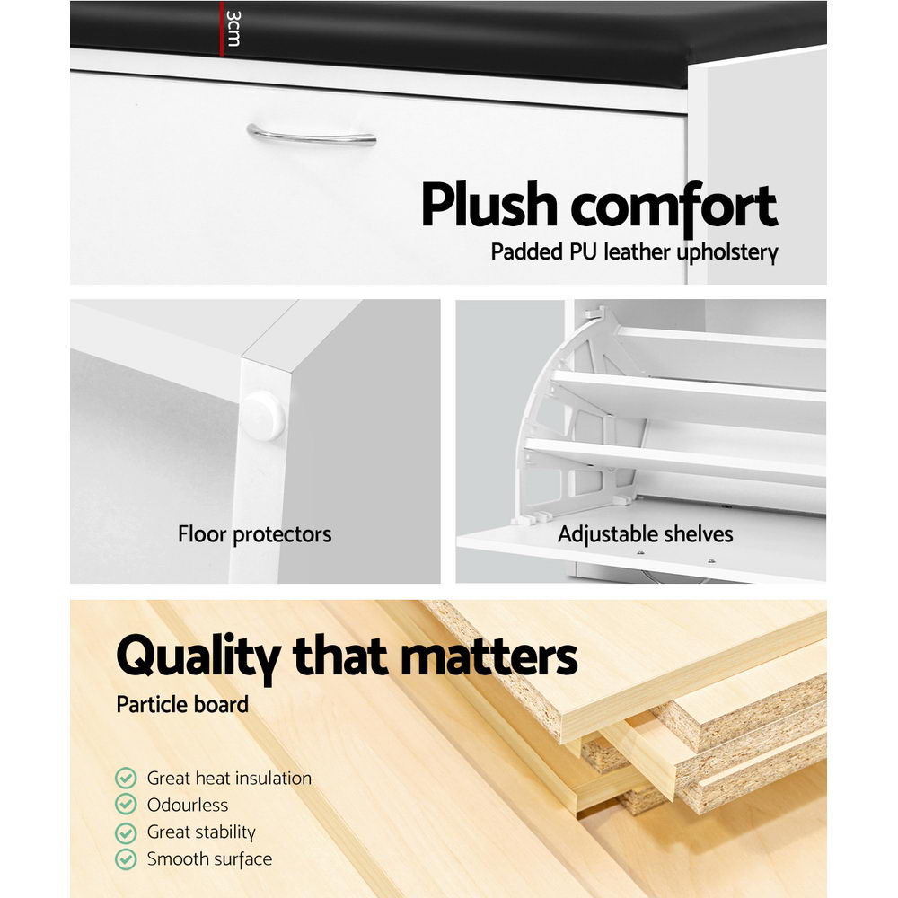 Artiss Shoe Rack Cabinet Bench 15 Pairs White Kyla 4