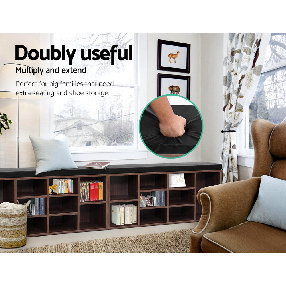 Artiss Shoe Rack Cabinet Bench 10 Cubes - Walnut 5