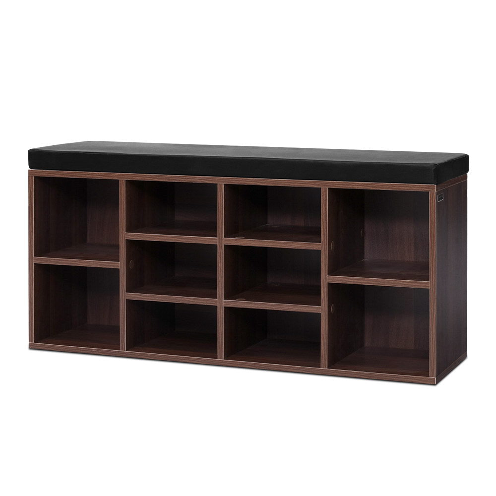 Artiss Shoe Rack Cabinet Bench 10 Cubes - Walnut 7