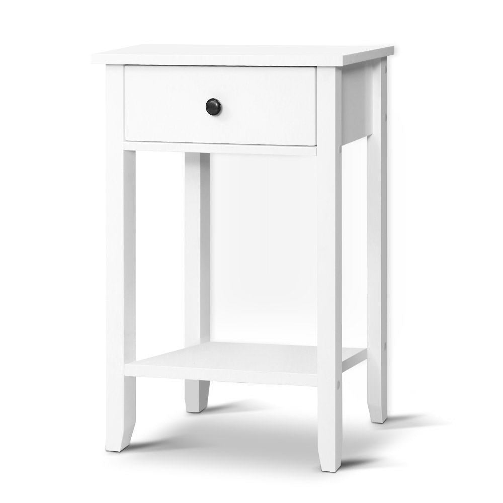 Artiss Bedside Table 1 Drawer with Shelf - BOWIE White 3