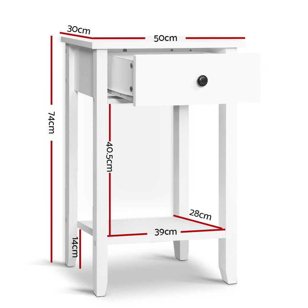 Artiss Bedside Table 1 Drawer with Shelf - BOWIE White 4