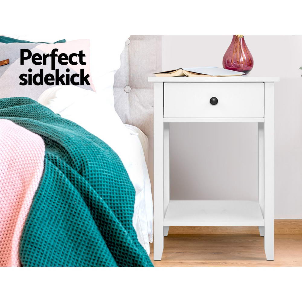 Artiss Bedside Table 1 Drawer with Shelf - BOWIE White 5