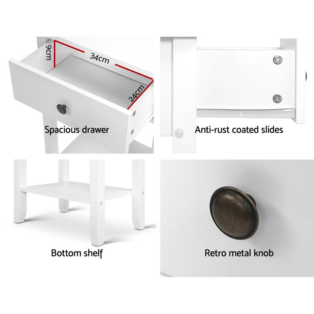 Artiss Bedside Table 1 Drawer with Shelf - BOWIE White 6