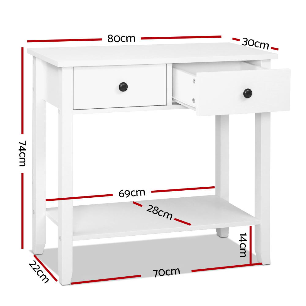 Artiss Console Table 2 Drawers 80CM White Chole 4