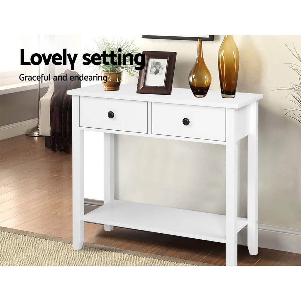 Artiss Console Table 2 Drawers 80CM White Chole 6