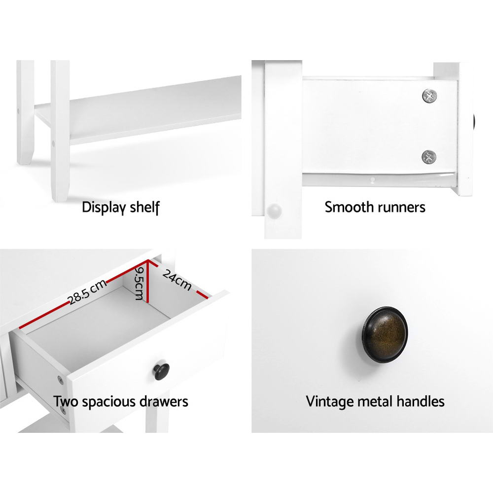 Artiss Console Table 2 Drawers 80CM White Chole 7