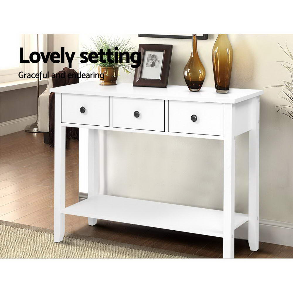 Artiss Console Table 3 Drawers 100CM White Chole 6