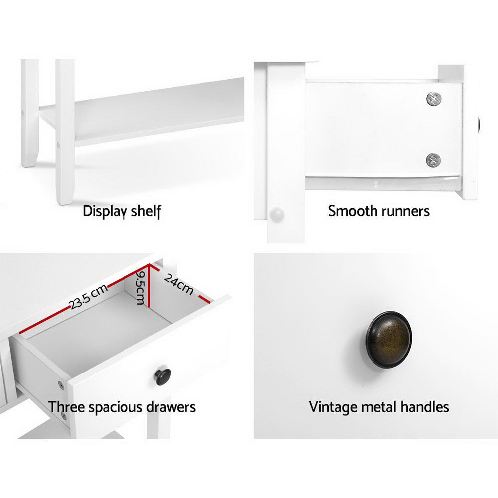 Artiss Console Table 3 Drawers 100CM White Chole 7