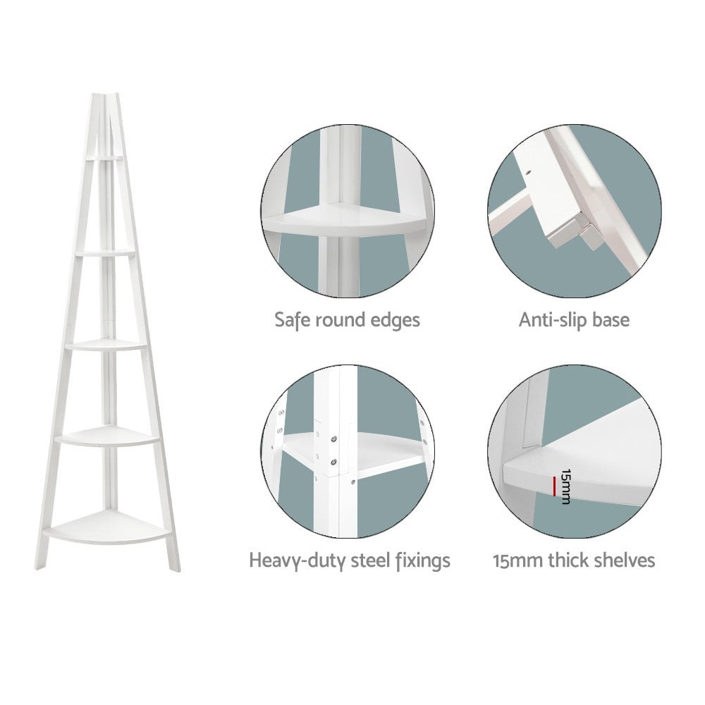 Artiss Bookshelf Corner Shelf 5 Tiers - CANE White 7