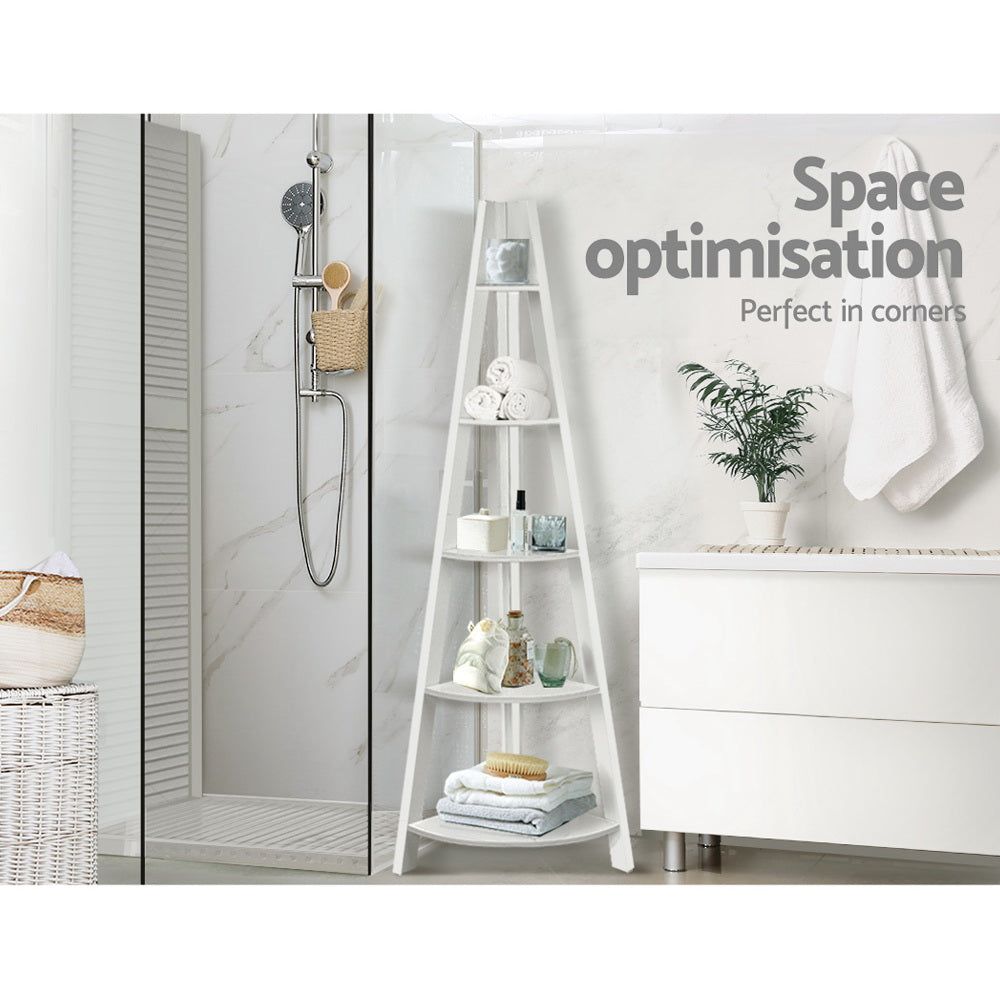 Artiss Bookshelf Corner Shelf 5 Tiers - CANE White 8