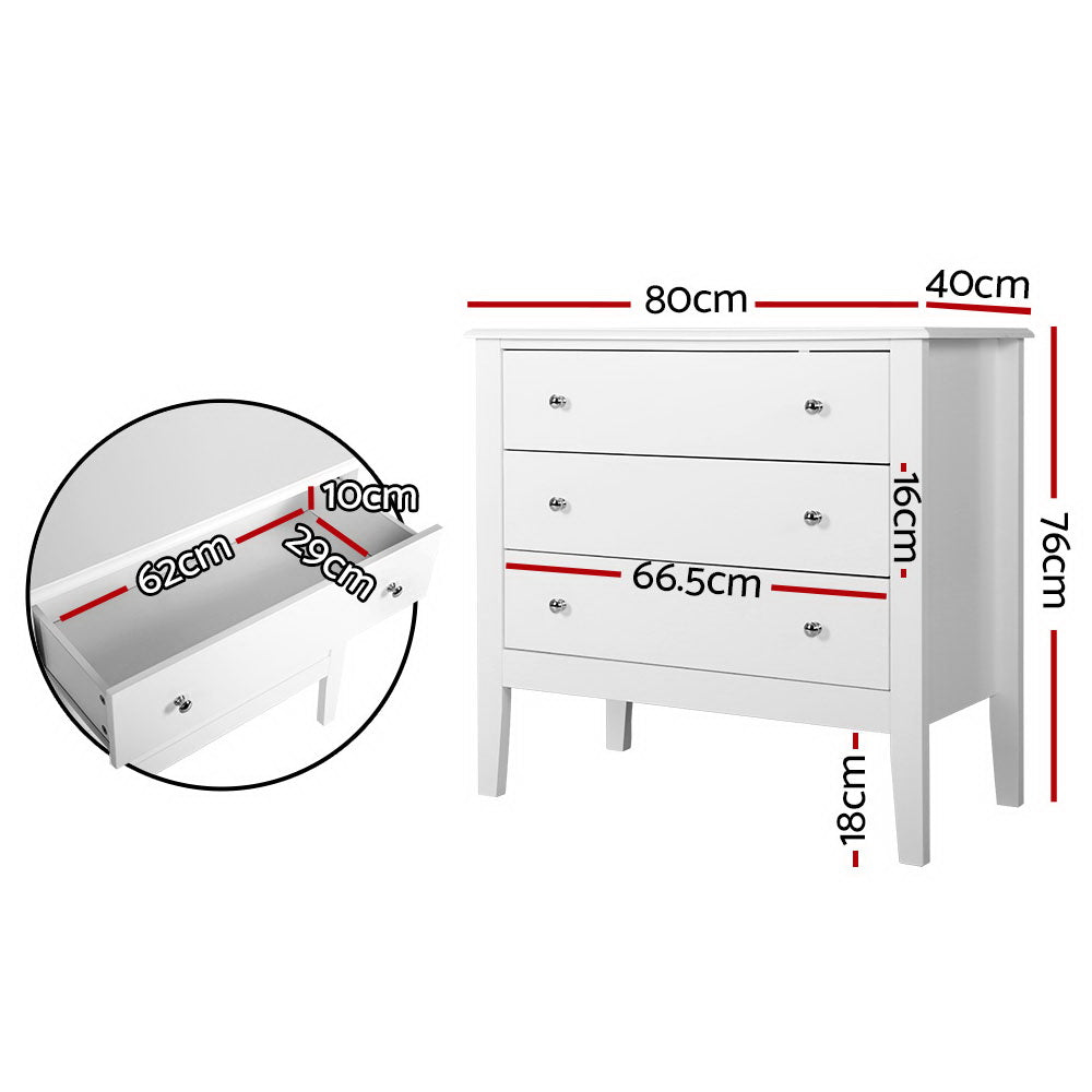 Artiss 3 Chest of Drawers - BRITTANY White 4