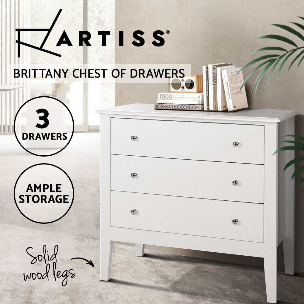 Artiss 3 Chest of Drawers - BRITTANY White 5