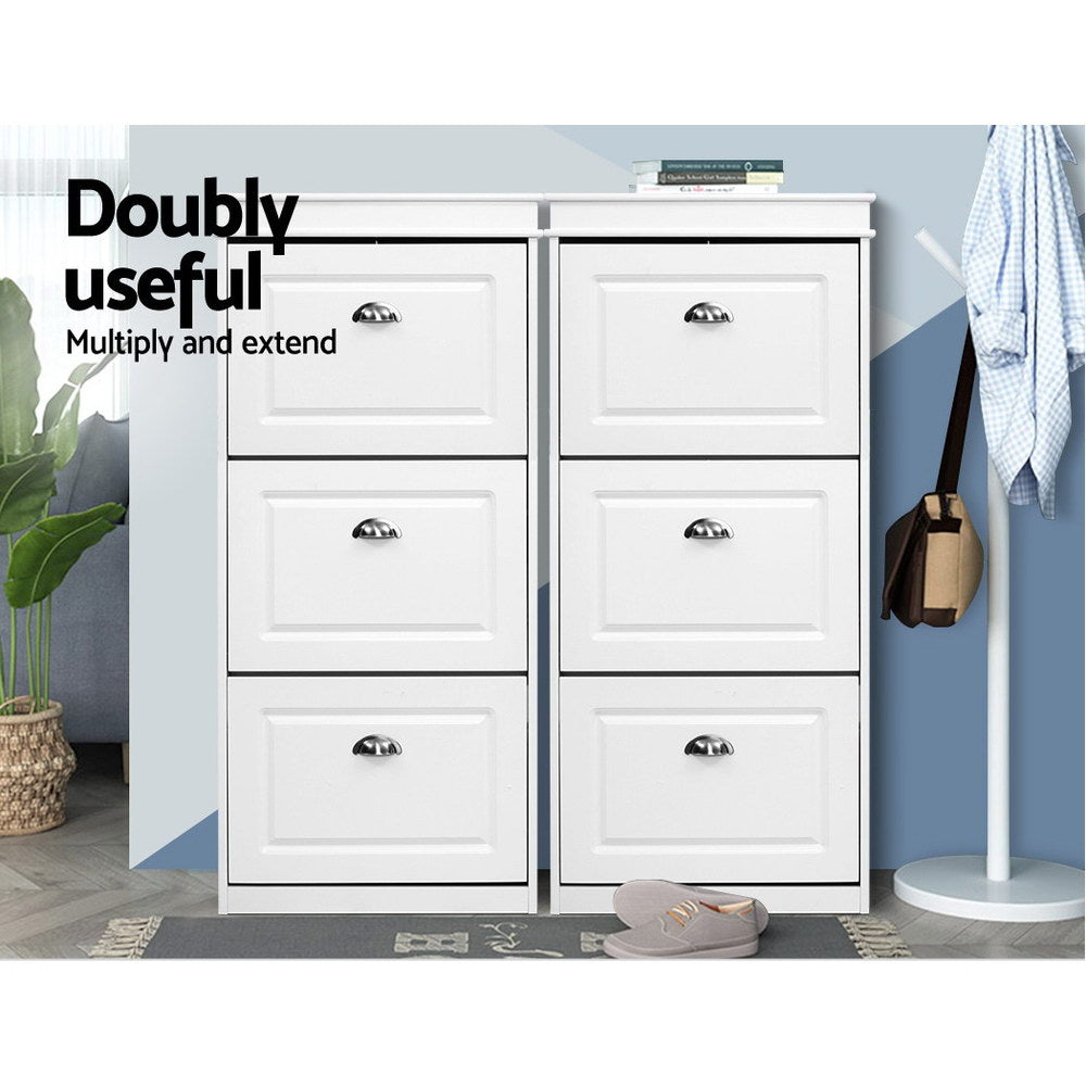 Artiss Shoe Rack Cabinet 18 Pairs 3-tier White Sena 8