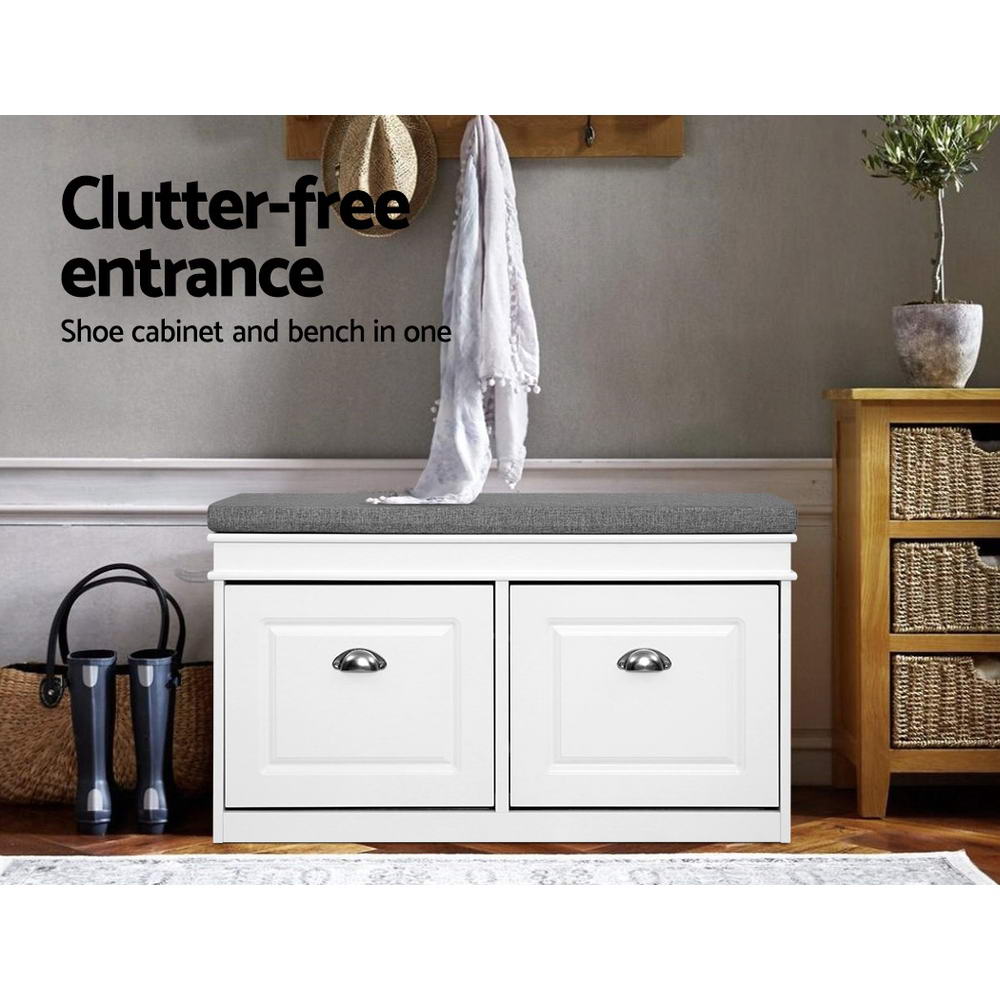 Artiss Shoe Rack Cabinet Bench 8 Pairs White 3