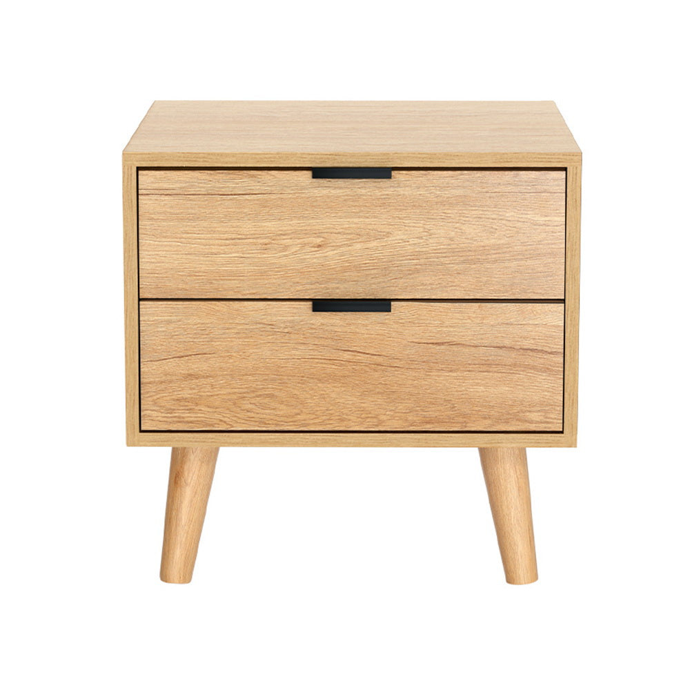 Artiss Bedside Table 2 Drawers - Pine 3