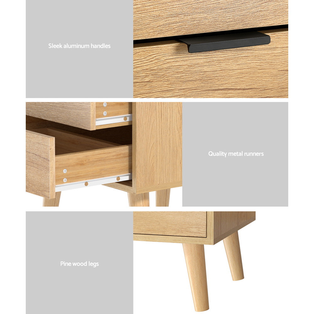 Artiss Bedside Table 2 Drawers - Pine 6