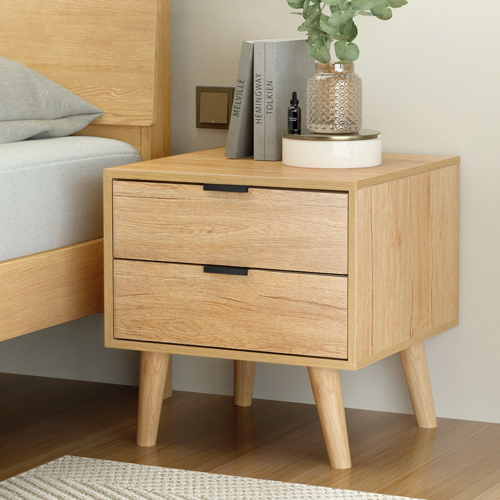 Artiss Bedside Table 2 Drawers - Pine 7