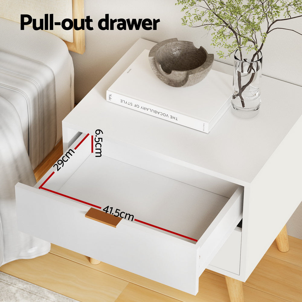 Artiss Bedside Table 2 Drawers - White 4