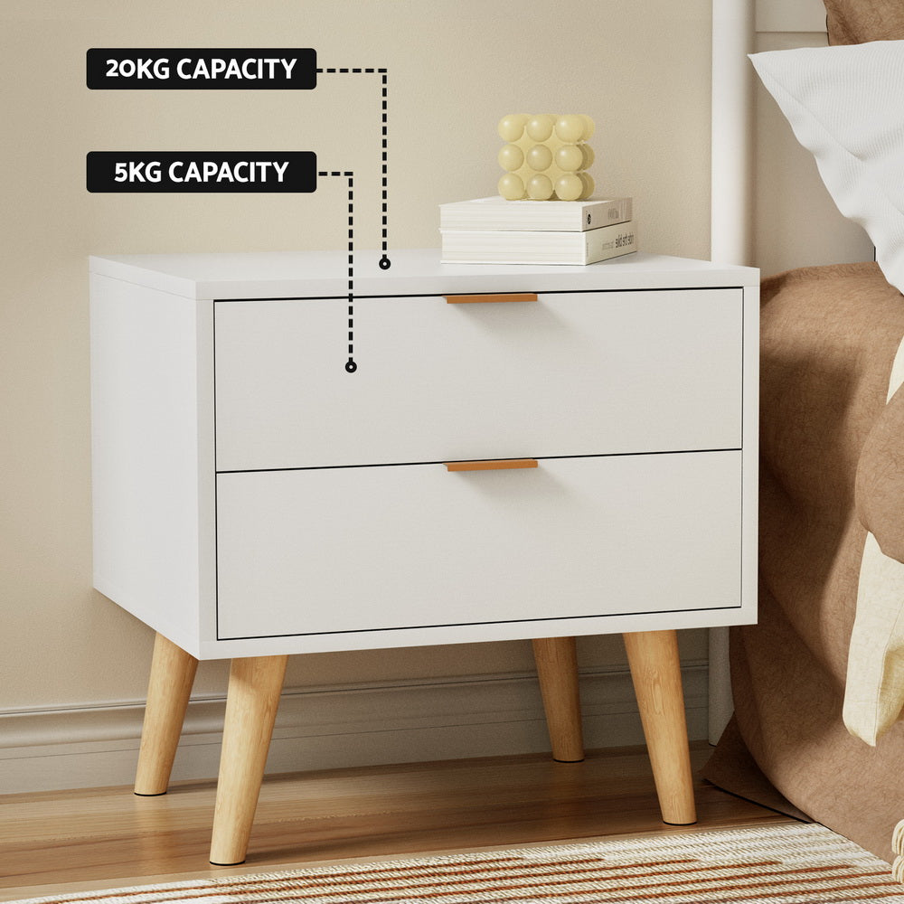 Artiss Bedside Table 2 Drawers - White 5