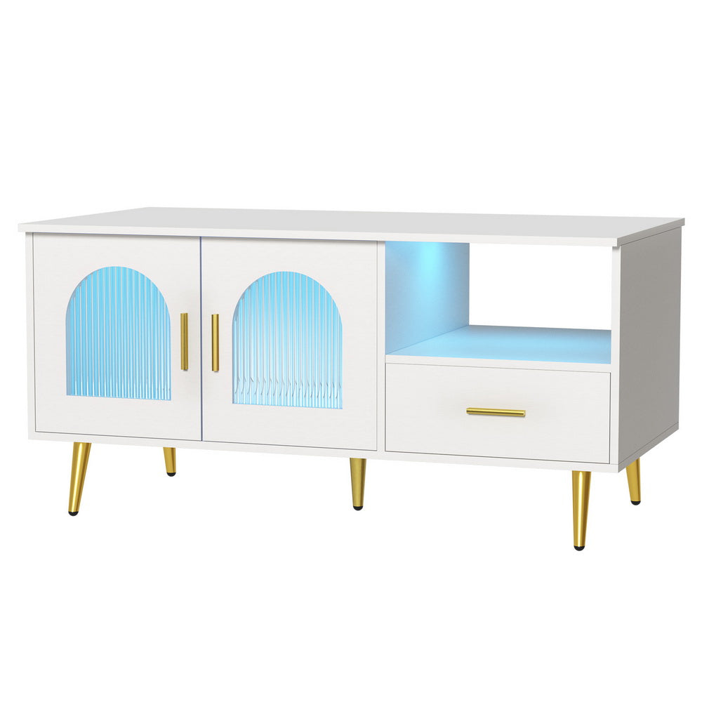 Artiss LED Coffee Table Shelf Drawer Storage White 8