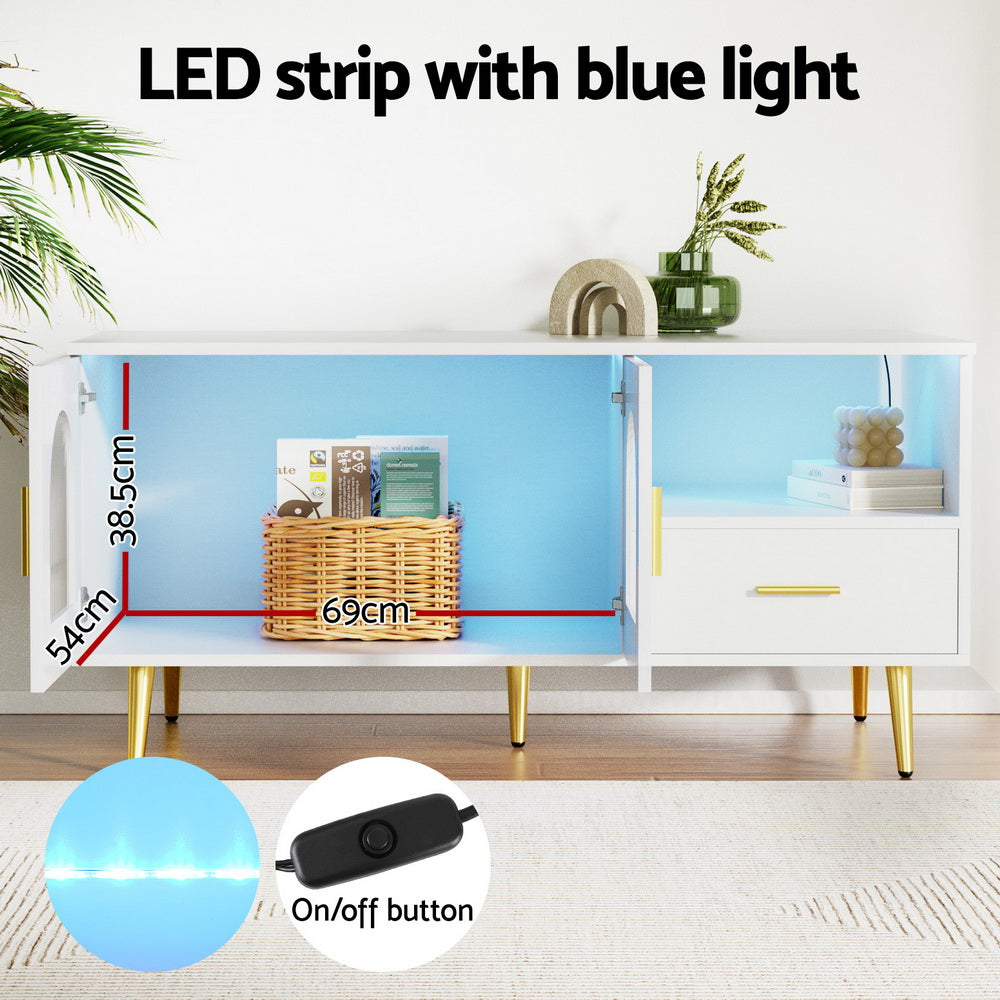 Artiss LED Coffee Table Shelf Drawer Storage White 4