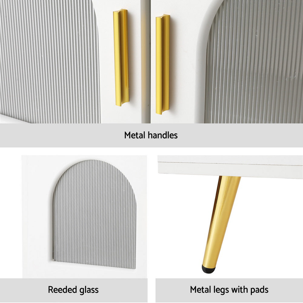 Artiss LED Coffee Table Shelf Drawer Storage White 7