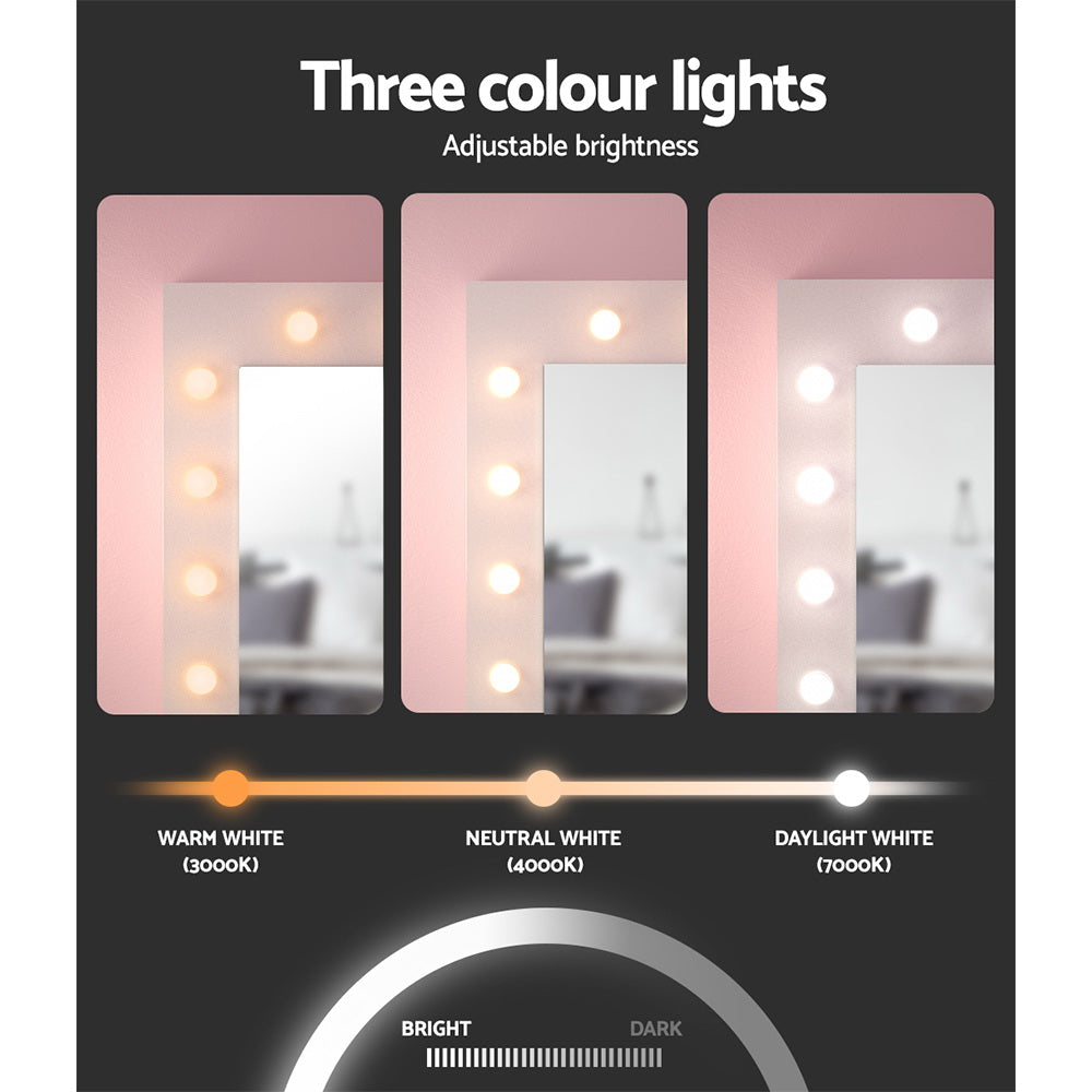 Artiss Dressing Table Set Stool 12 Led Bulbs White 4