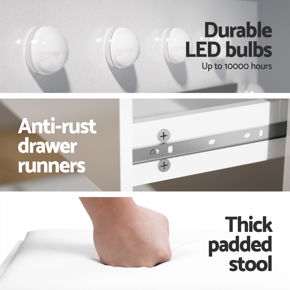 Artiss Dressing Table Set Stool 12 Led Bulbs White 5